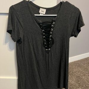 Women's Charcoal Lace-Up Top